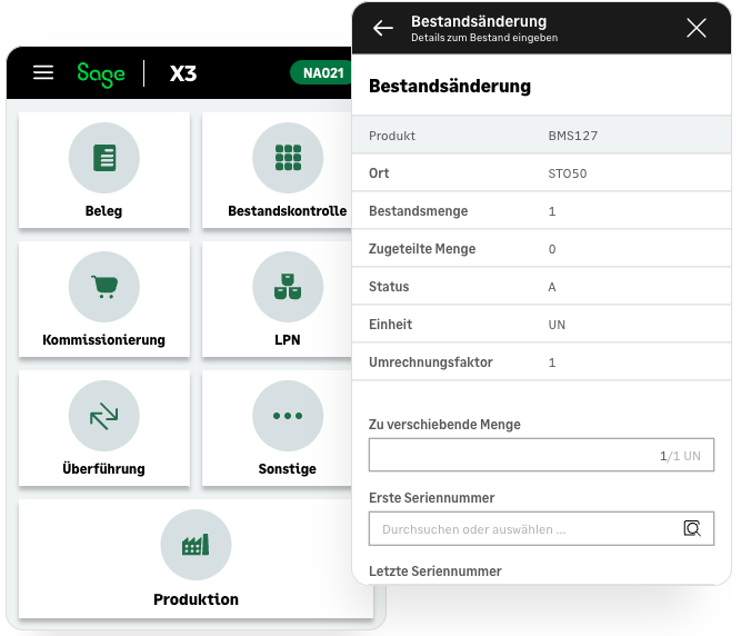 Menü vom Mobilgerät.
