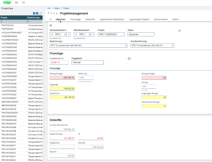 Projektmanagement Menü