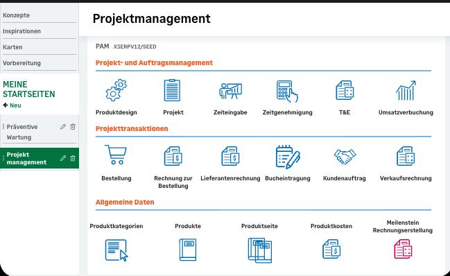 Projektmanagement Menü